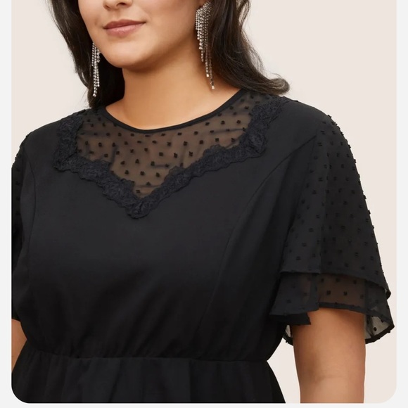 BloomChic Plus Size XL Solid Chiffon Crochet Lace Mesh Blouse us14-16 - Picture 3 of 5